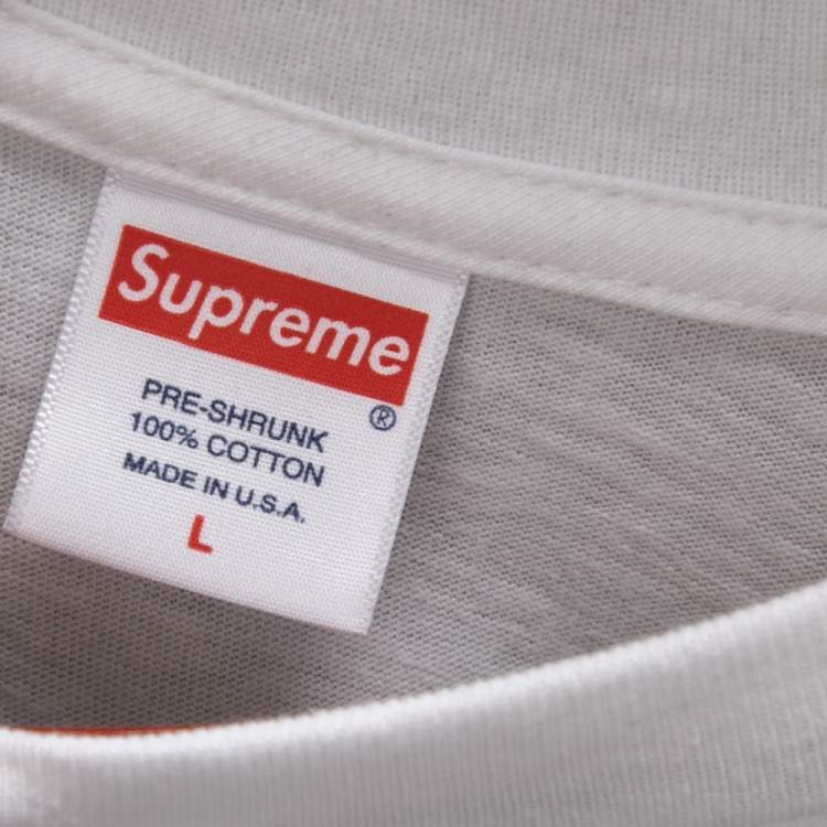 Pre Owned Supreme White Cotton Logo Printed Crew Neck Long Sleeve T-Shirts L