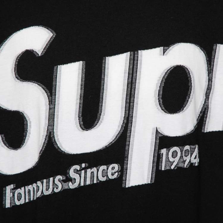 Pre Owned Supreme Black Cotton Logo Print Crew Neck T-shirt L