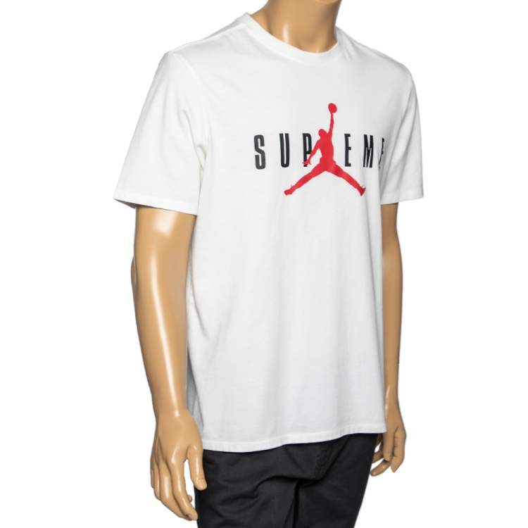 Supreme X Jordan White Logo Printed T-Shirt L | TLC