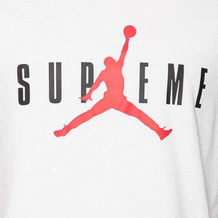 مملوكة مسبقًا Supreme X Jordan White Logo Printed Cotton T-Shirt L