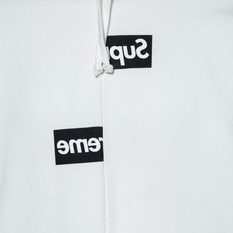 Pre Owned Supreme x Comme des Garçons White Terry Knit Split Logo Hoodie L