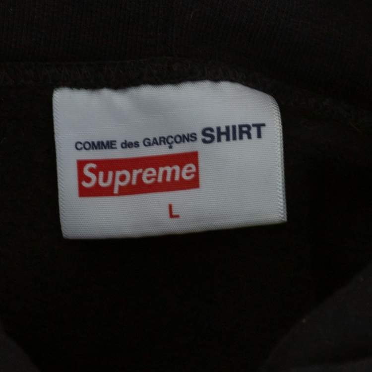 Pre Owned Supreme x Comme des Garçons Black Terry Knit Split Logo Hoodie L