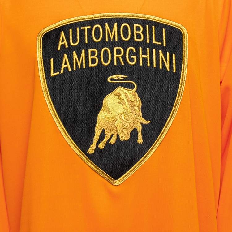 مملوكة مسبقًا Supreme Automobili Lamborghini Orange Logo Embroidered Jersey V-Neck T-Shirt L