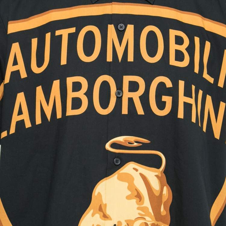 Pre Owned Supreme Automobili Lamborghini Black Logo Printed Cotton Short Sleeve Shirt L