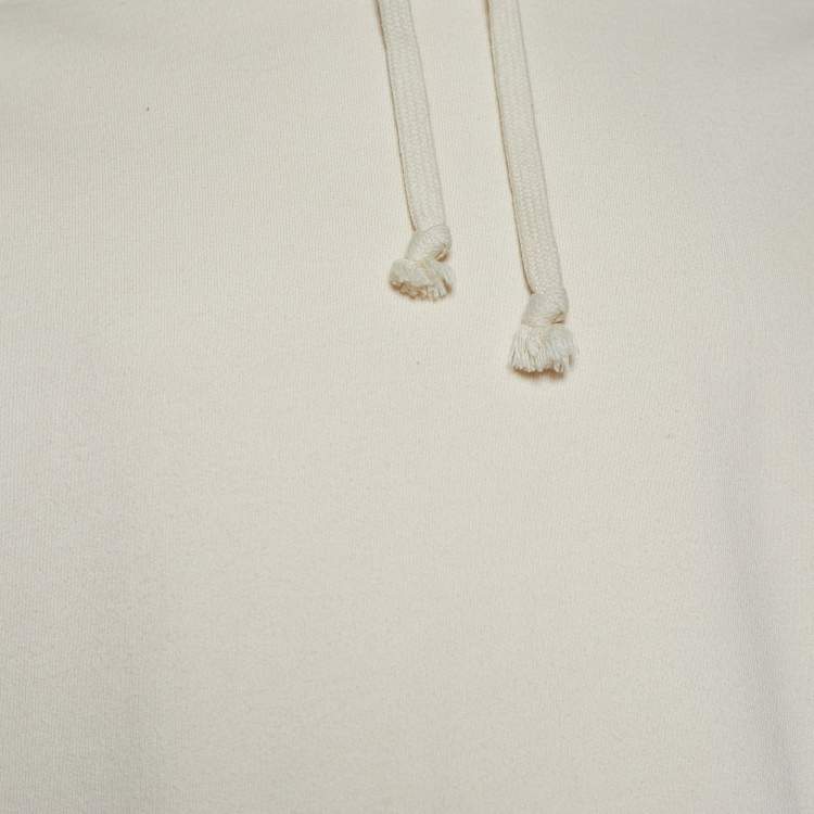 Pre Owned Supreme Cream Cotton Knit Logo Embroidered Hood Sweatshirt XL