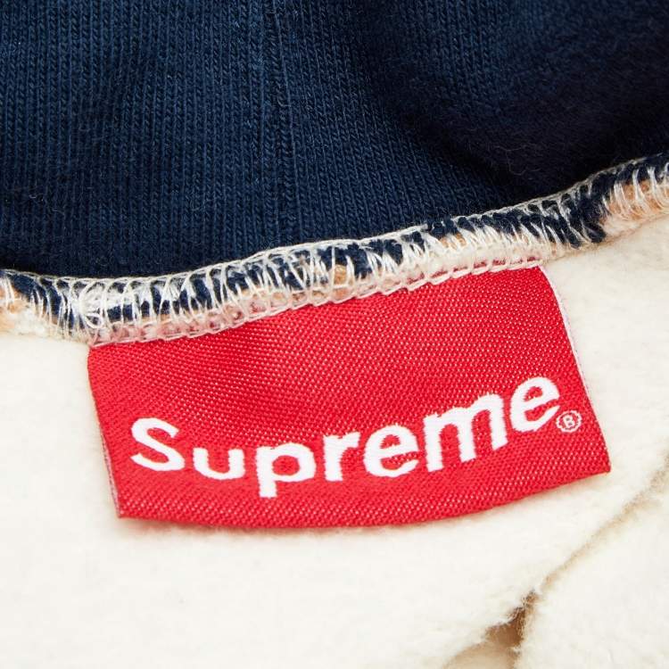Pre Owned Supreme Cream Cotton Knit Logo Embroidered Hood Sweatshirt XL