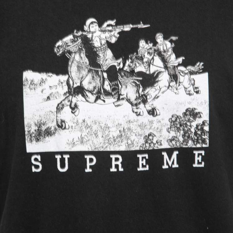 Pre Owned Supreme Black Logo Print Cotton Crew Neck Half Sleeve T-Shirt L
