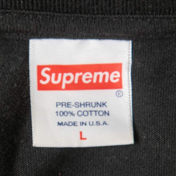 Pre Owned Supreme Black Logo Print Cotton Crew Neck Half Sleeve T-Shirt L