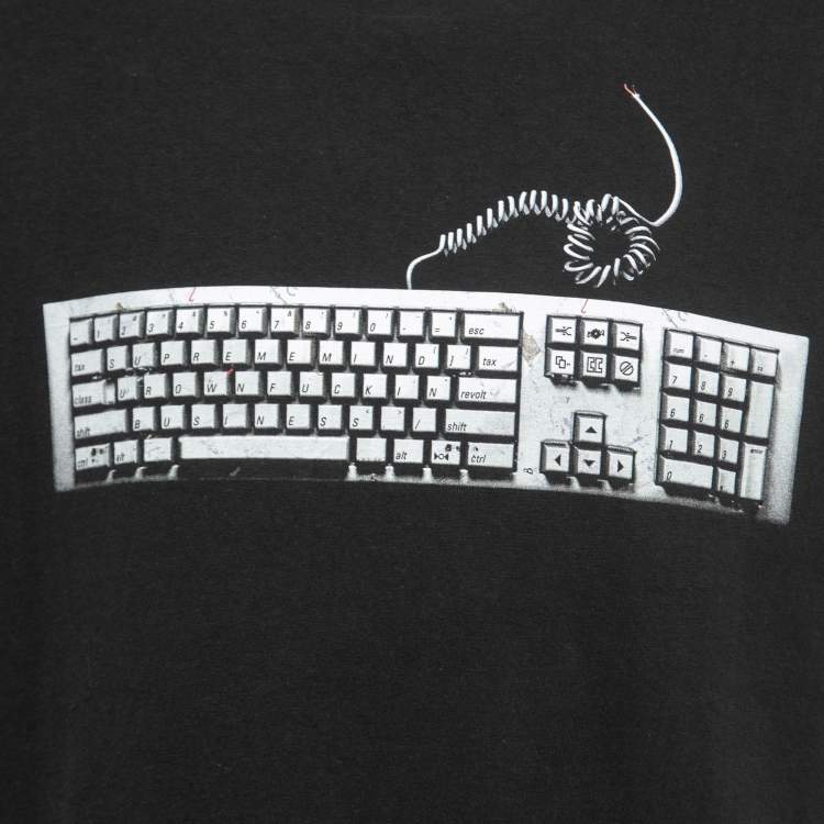 Pre Owned Supreme Black Keyboard Print Cotton Crew Neck Half Sleeve T-Shirt L
