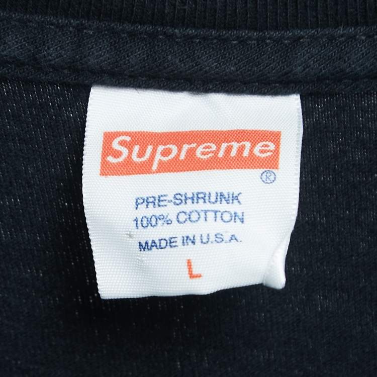 Pre Owned Supreme Black Logo Print Pre-Shrunk Cotton Half Sleeve T-Shirt L