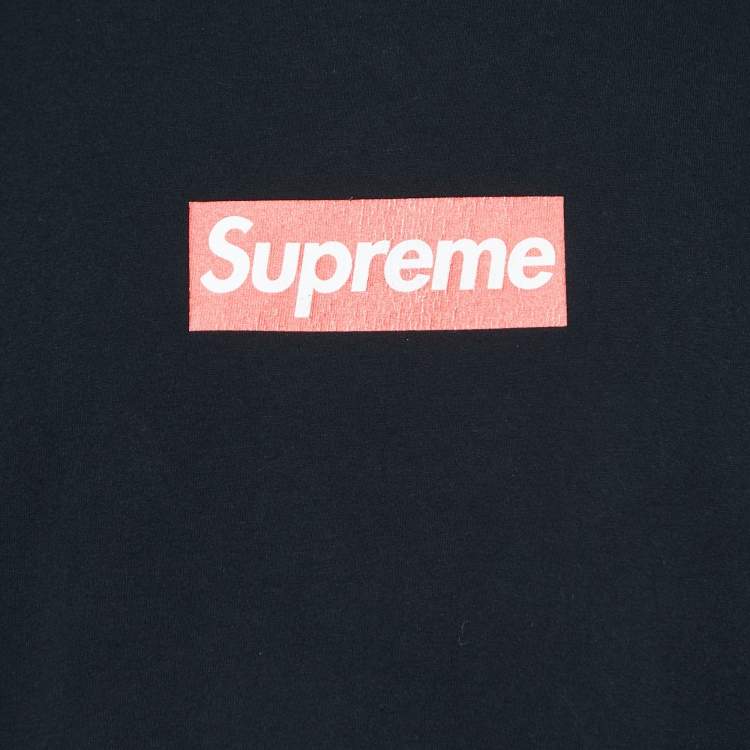 Pre Owned Supreme Black Logo Print Pre-Shrunk Cotton Half Sleeve T-Shirt L
