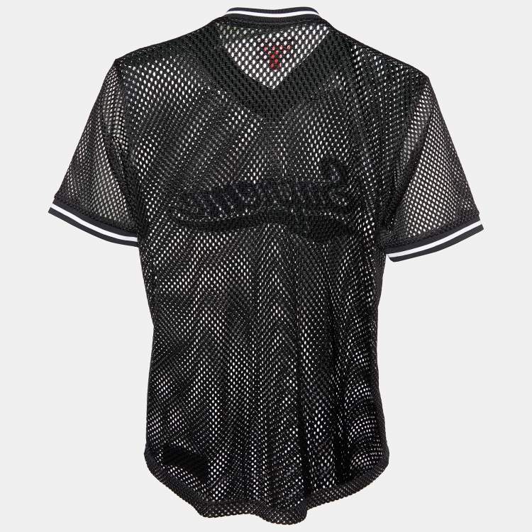 Pre Owned Supreme Black Logo Applique Mesh Sheer T-Shirt M