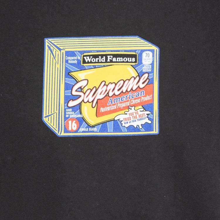 Pre Owned Supreme Black Cheese Graphic Print Cotton Crew Neck T-Shirt S