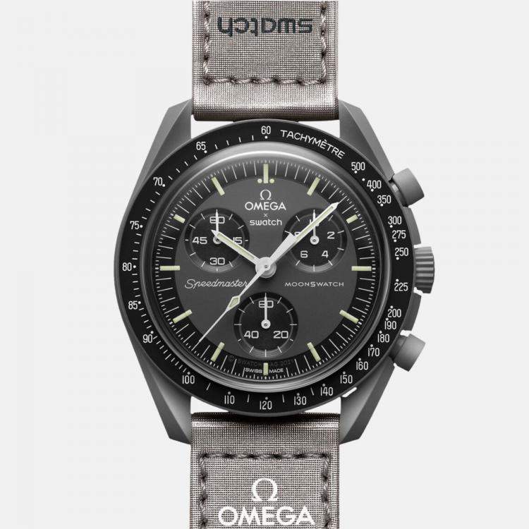 Pre Owned Omega X Swatch Black Velcro Moon Swatch Mission To Mercury Men's Wristwatch 42 mm