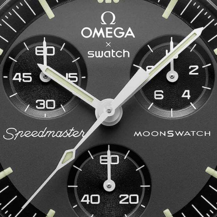 Pre Owned Omega X Swatch Black Velcro Moon Swatch Mission To Mercury Men's Wristwatch 42 mm