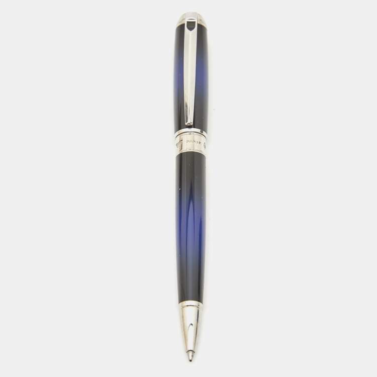 Pre Owned S.T. Dupont Ligne D Atelier Sunburst Blue Lacquer Silver Tone Ballpoint Pen