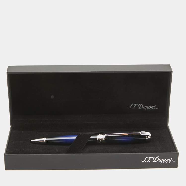 Pre Owned S.T. Dupont Ligne D Atelier Sunburst Blue Lacquer Silver Tone Ballpoint Pen