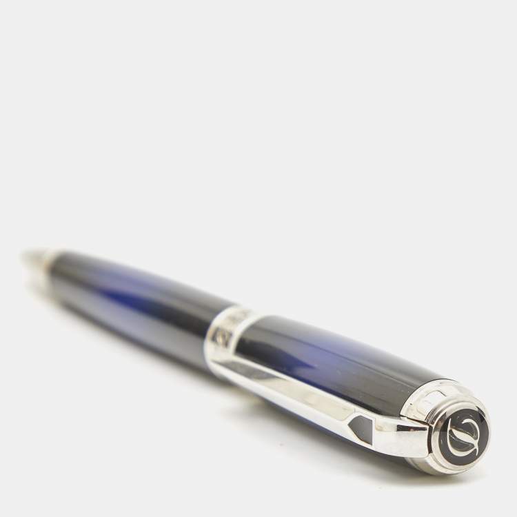Pre Owned S.T. Dupont Ligne D Atelier Sunburst Blue Lacquer Silver Tone Ballpoint Pen