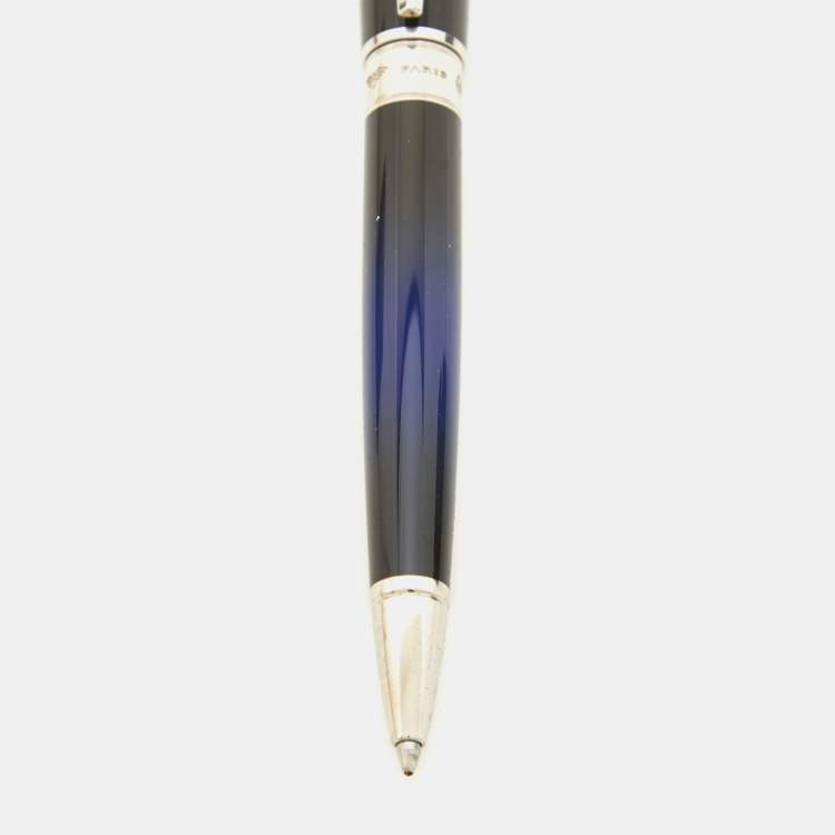 Pre Owned S.T. Dupont Ligne D Atelier Sunburst Blue Lacquer Silver Tone Ballpoint Pen
