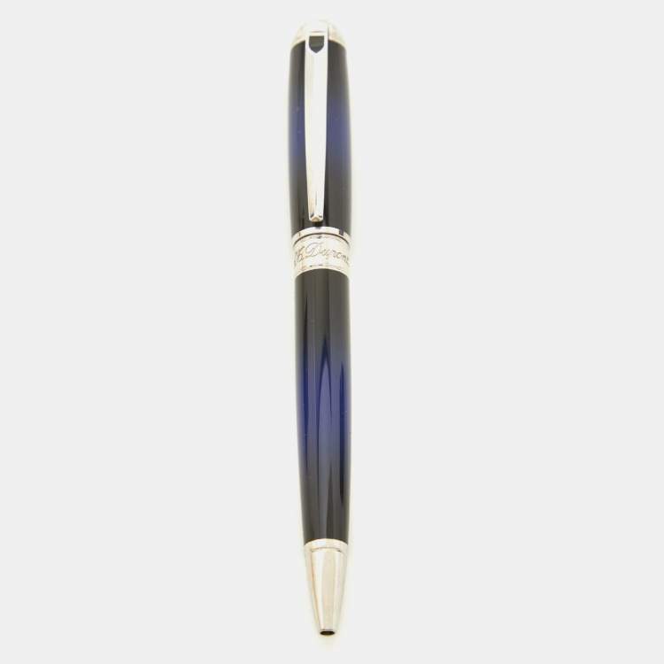 Pre Owned S.T. Dupont Ligne D Atelier Sunburst Blue Lacquer Silver Tone Ballpoint Pen