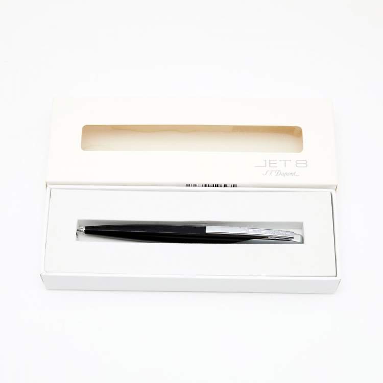 Pre Owned S.T. Dupont Black Lacquer Finish Chrome Finish Metal Jet 8 Ballpoint Pen