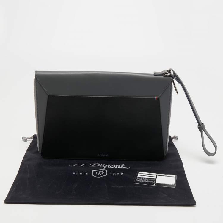 Pre Owned S.T.Dupont Grey/Black Leather Zip Aound Travel Organizer 