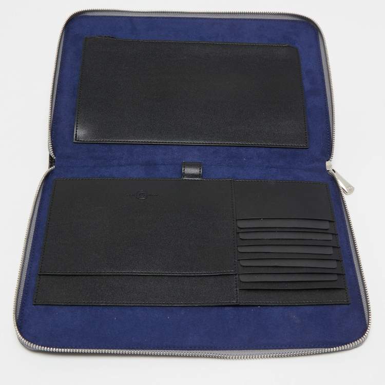 Pre Owned S.T.Dupont Grey/Black Leather Zip Aound Travel Organizer 