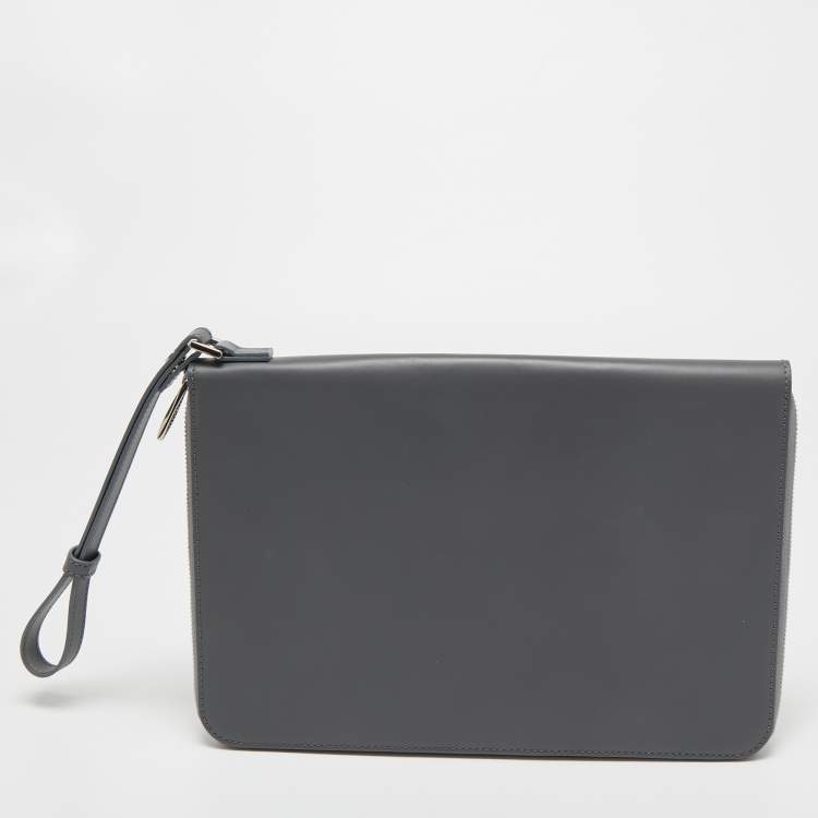 Pre Owned S.T.Dupont Grey/Black Leather Zip Aound Travel Organizer 