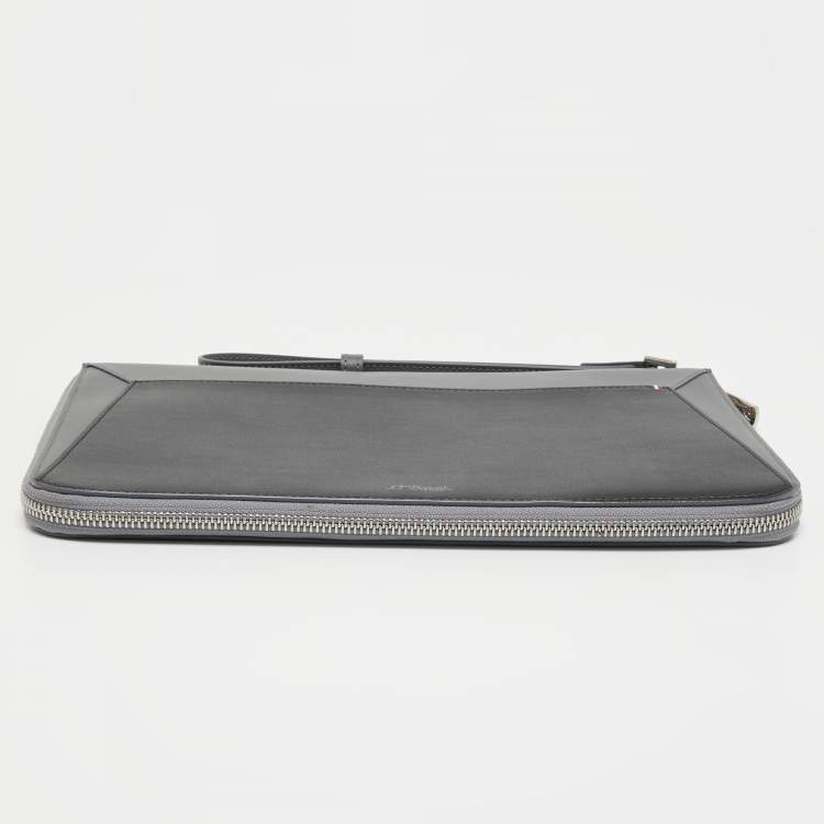 Pre Owned S.T.Dupont Grey/Black Leather Zip Aound Travel Organizer 