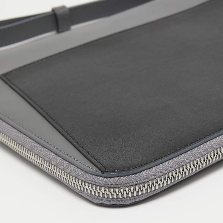 Pre Owned S.T.Dupont Grey/Black Leather Zip Aound Travel Organizer 