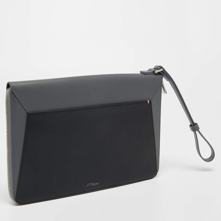 Pre Owned S.T.Dupont Grey/Black Leather Zip Aound Travel Organizer 
