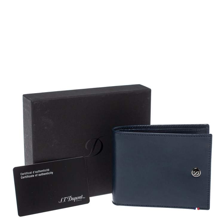 Pre Owned S.T. Dupont Navy Blue Leather Bifold Wallet 