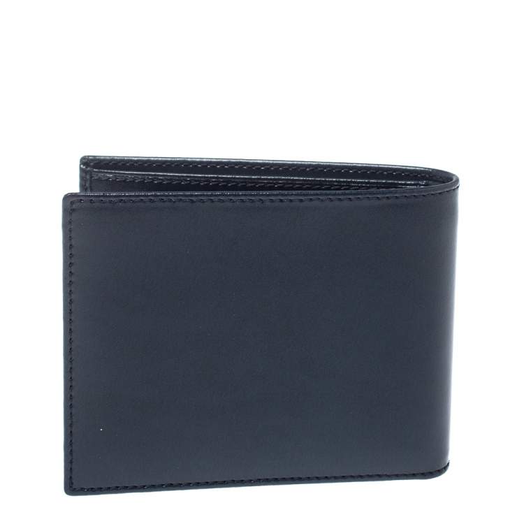 Pre Owned S.T. Dupont Navy Blue Leather Bifold Wallet 