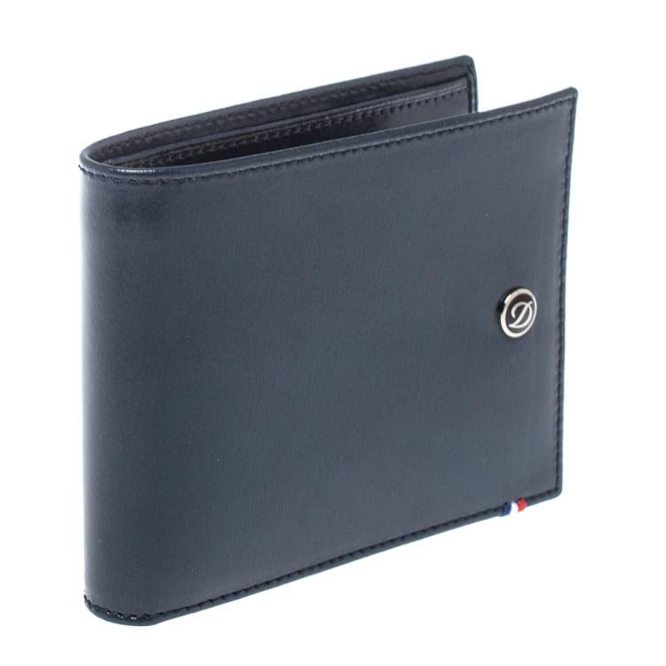 Pre Owned S.T. Dupont Navy Blue Leather Bifold Wallet 