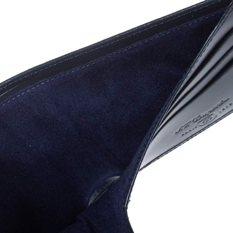 Pre Owned S.T. Dupont Navy Blue Leather Bifold Wallet 