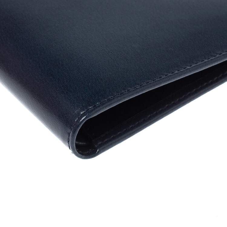 Pre Owned S.T. Dupont Navy Blue Leather Bifold Wallet 