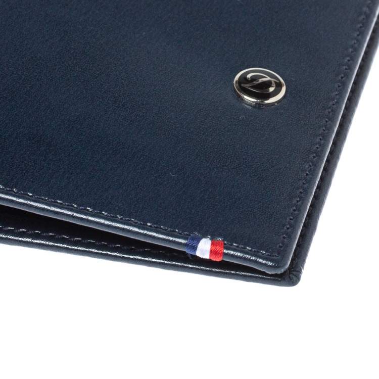 Pre Owned S.T. Dupont Navy Blue Leather Bifold Wallet 