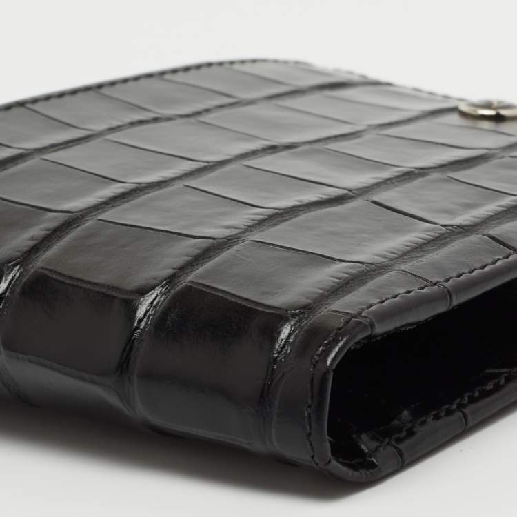 Pre Owned S.T. Dupont Black Croc Embossed Leather Bifold Wallet