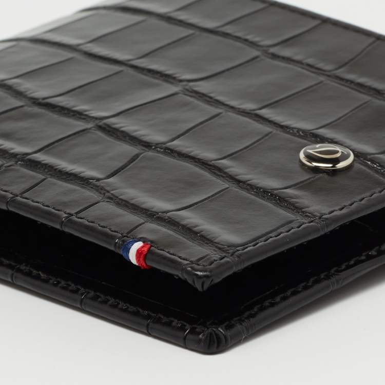 Pre Owned S.T. Dupont Black Croc Embossed Leather Bifold Wallet