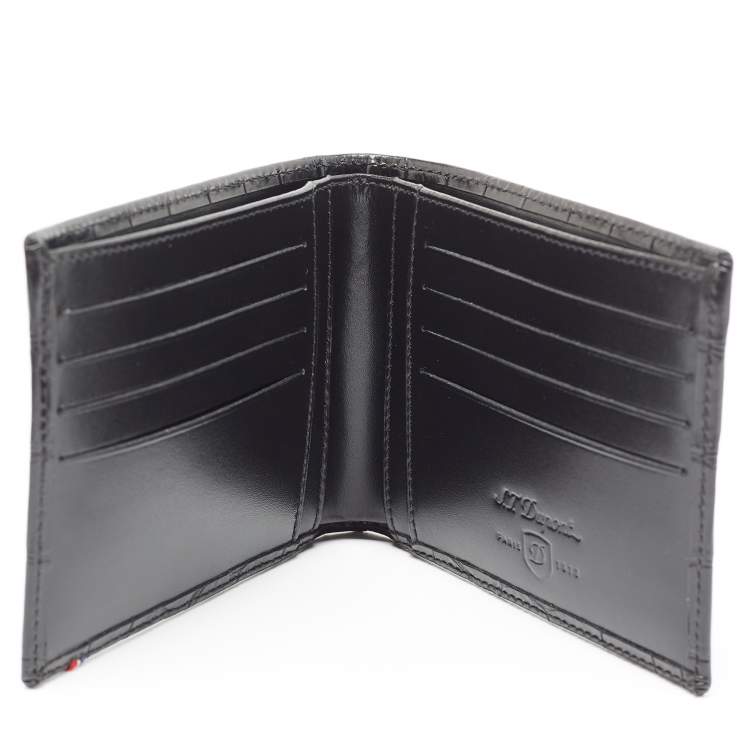 Pre Owned S.T. Dupont Black Croc Embossed Leather Bifold Wallet