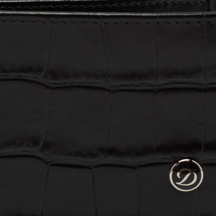 Pre Owned S.T. Dupont Black Croc Embossed Leather Bifold Wallet