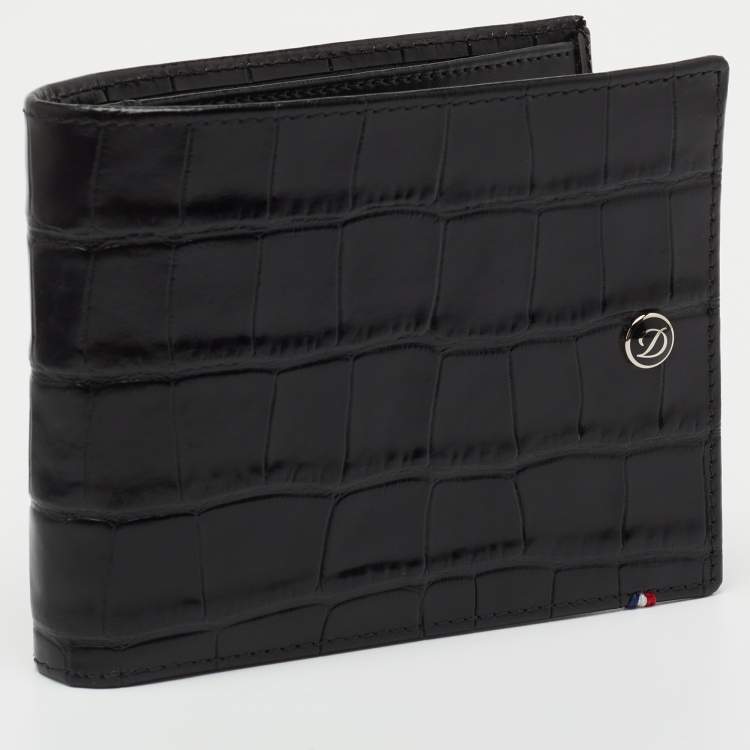 Pre Owned S.T. Dupont Black Croc Embossed Leather Bifold Wallet