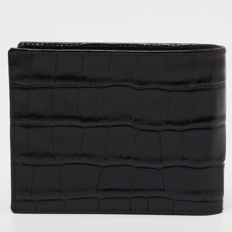 Pre Owned S.T. Dupont Black Croc Embossed Leather Bifold Wallet