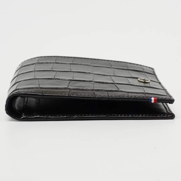 Pre Owned S.T. Dupont Black Croc Embossed Leather Bifold Wallet