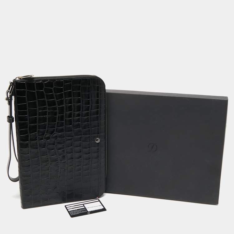 Pre Owned S.T.Dupont Black Embossed Leather Dandy Wristlet Pouch