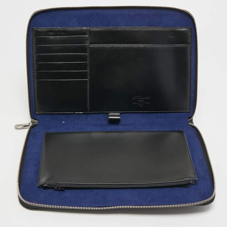 Pre Owned S.T.Dupont Black Embossed Leather Dandy Wristlet Pouch