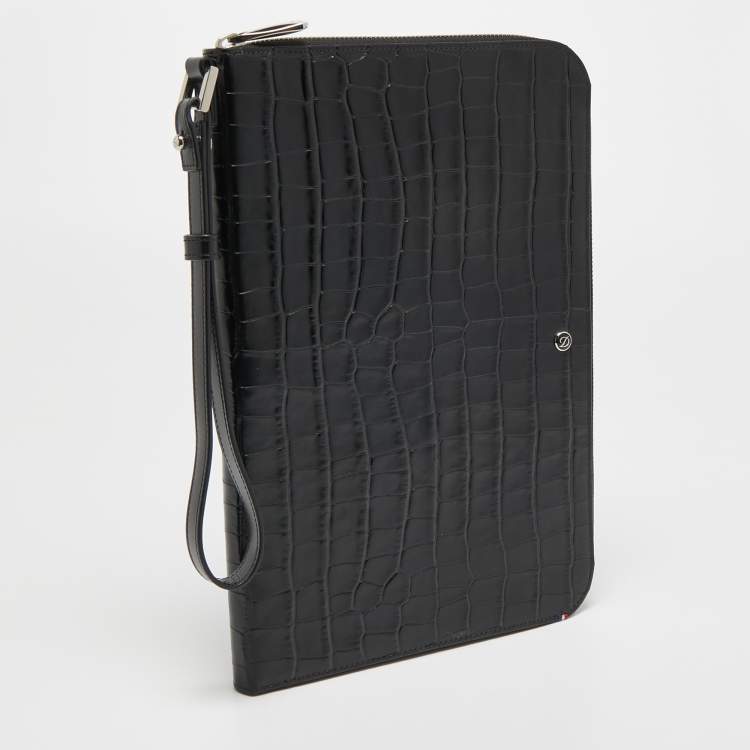Pre Owned S.T.Dupont Black Embossed Leather Dandy Wristlet Pouch
