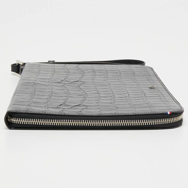 Pre Owned S.T.Dupont Black Embossed Leather Dandy Wristlet Pouch