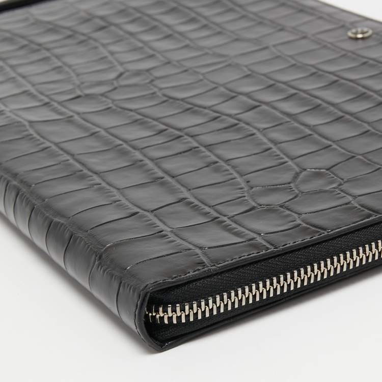 Pre Owned S.T.Dupont Black Embossed Leather Dandy Wristlet Pouch