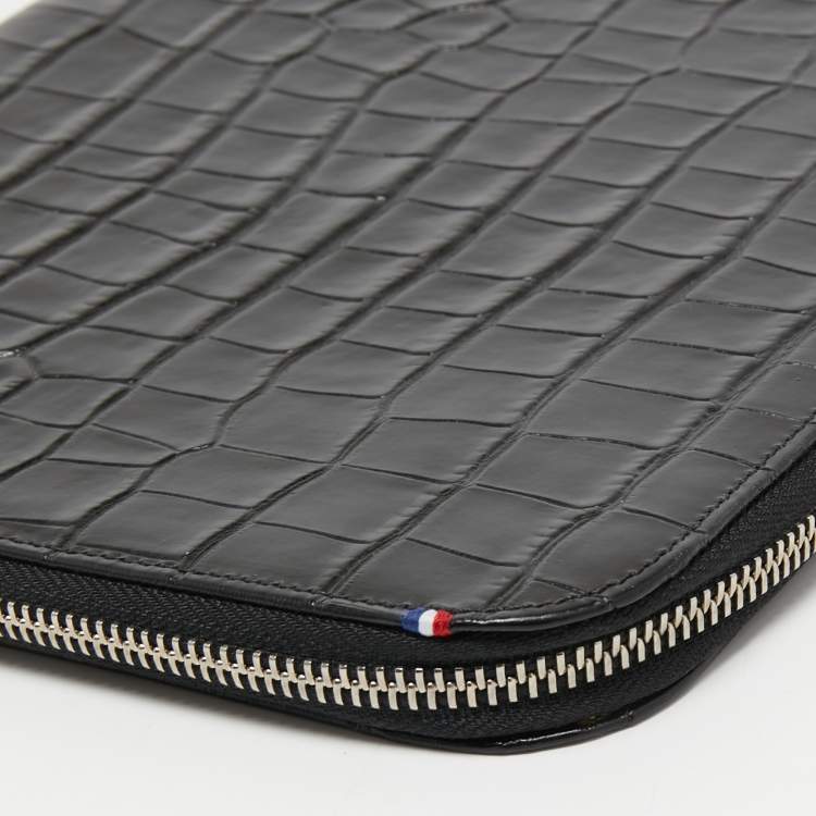 Pre Owned S.T.Dupont Black Embossed Leather Dandy Wristlet Pouch